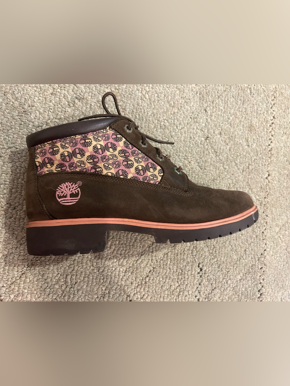 Timberland Women’s Brown Suede Lace-Up Boot with Pink Accents